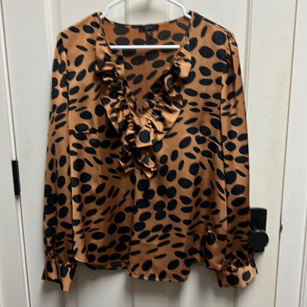 J. Crew Black and Tan Ruffle Blouse